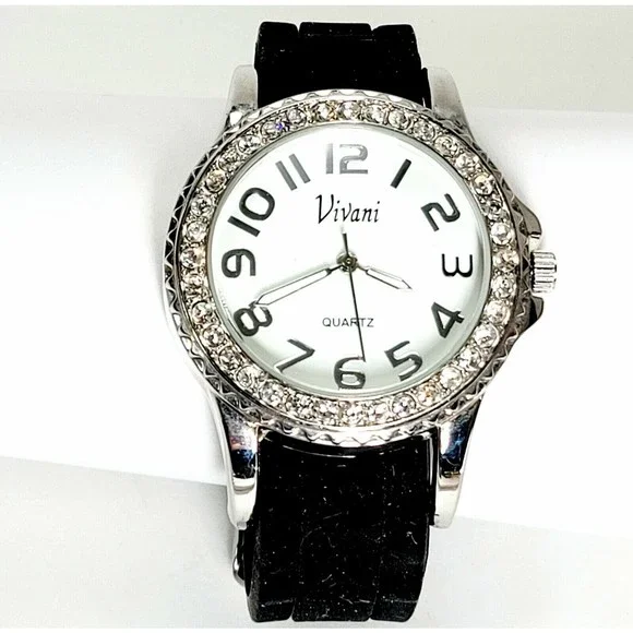 Vivani Womens Watch Rhinestone Crystal Face Rubber Band New Battery Works Great! - Picture 12 of 12